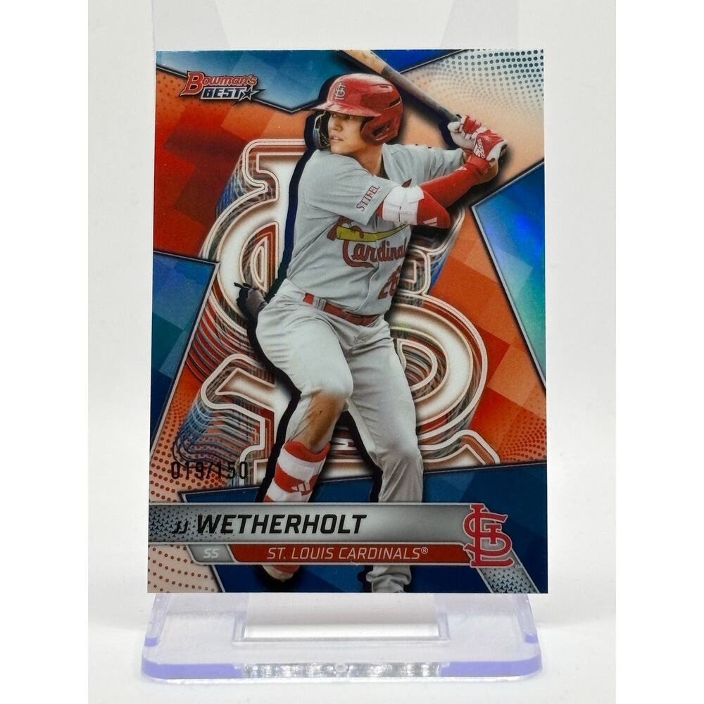 2025 Topps Bowman's Best JJ Wetherholt Blue Refractor 19/150 SP Cardinals